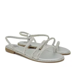 Flat Sandals with Rhinestones and Heel in Simulated Leather Brand Caff