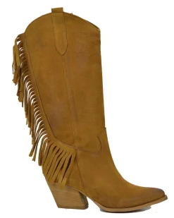 Fringed Western Cowboy Boots in Suede Leather – Tan
