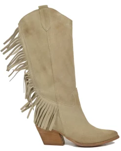 Fringed Western Cowboy Boots in Suede Leather Tan