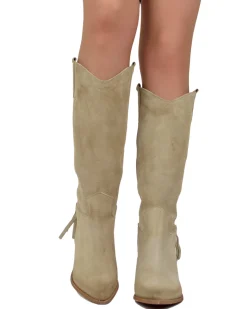 Fringed Western Cowboy Boots in Suede Leather Tan
