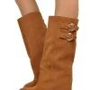 Gaiter Boots with Round Toe and 8 cm Heel in Suede Leather Brown