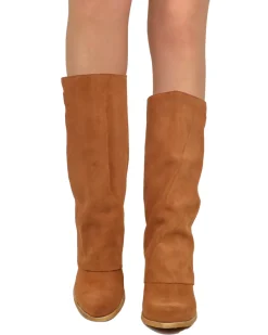 Gaiter Boots with Round Toe and 8 cm Heel in Suede Leather Brown