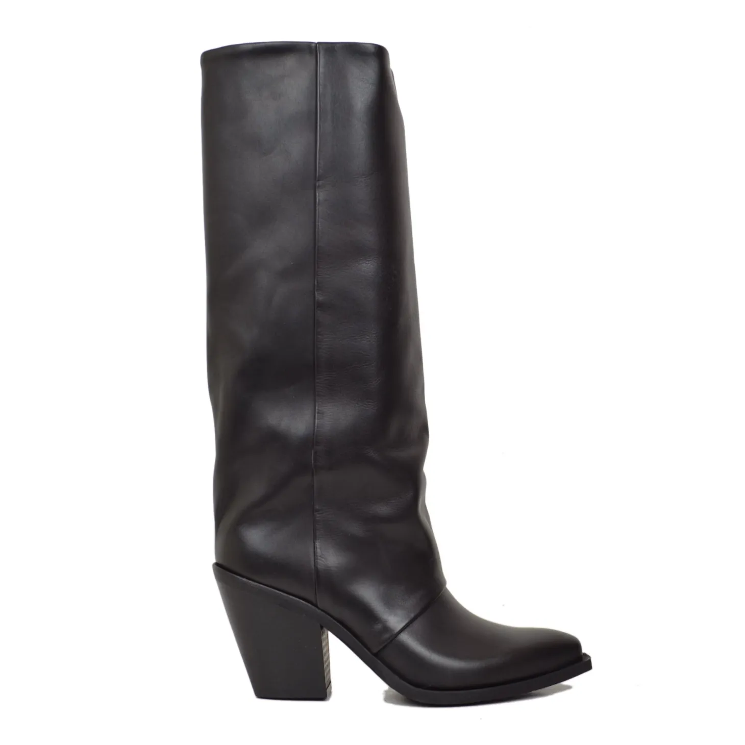 High Cowboy Texan Boots with Gaiter, Smooth Leather, High Heel, Black