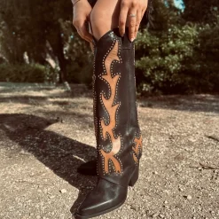 High Texans with Gold Studs and Leather Trim Nubuck Leather Western Bo