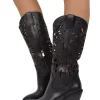 High-Heeled Perforated Cowboy Boots – 9 cm Heel, Genuine Leather, Made