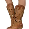 High-Heeled Perforated Cowboy Boots – 9 cm Heel, Genuine Leather, Made