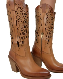 High-Heeled Perforated Cowboy Boots – 9 cm Heel, Genuine Leather, Made