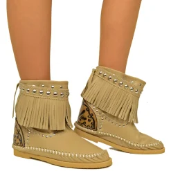 Indianini in Pelle Beige con Frange Made in Italy