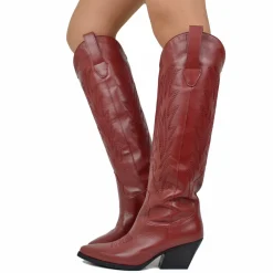 Knee High Texans in Bordeaux Leather with Genuine Stitching