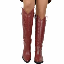Knee High Texans in Bordeaux Leather with Genuine Stitching