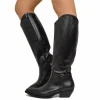 Knee High Texans in Genuine Leather with Side Zip Genuine Leather Blac