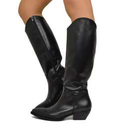 Knee High Texans in Genuine Leather with Side Zip Genuine Leather Blac