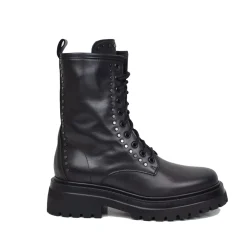 Lace Up Amphibian Boots with Silver Studs Genuine Leather Chunky Boots