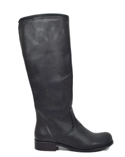 Lightweight Summer Perforated Biker Boots Round Toe Genuine Leather Bl