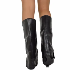 Medium Wedge Boots with Gaiter, 7 cm High, Black Leather, Elegant