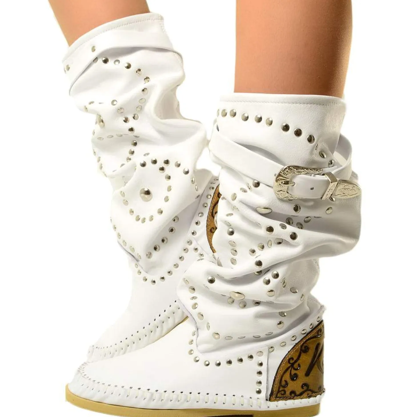 Native American Moccasin White Boots Made in Italy KikkiLine