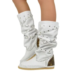Native American Moccasin Boots Women's White Slave Laces Made in Italy