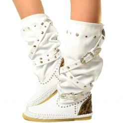 Native American Moccasin White Boots with Studs Made in Italy