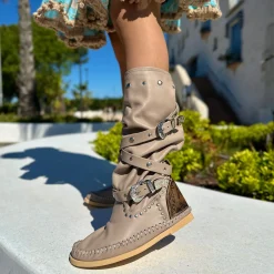 Native American Moccasin Boots Boho with Studs Made in Italy