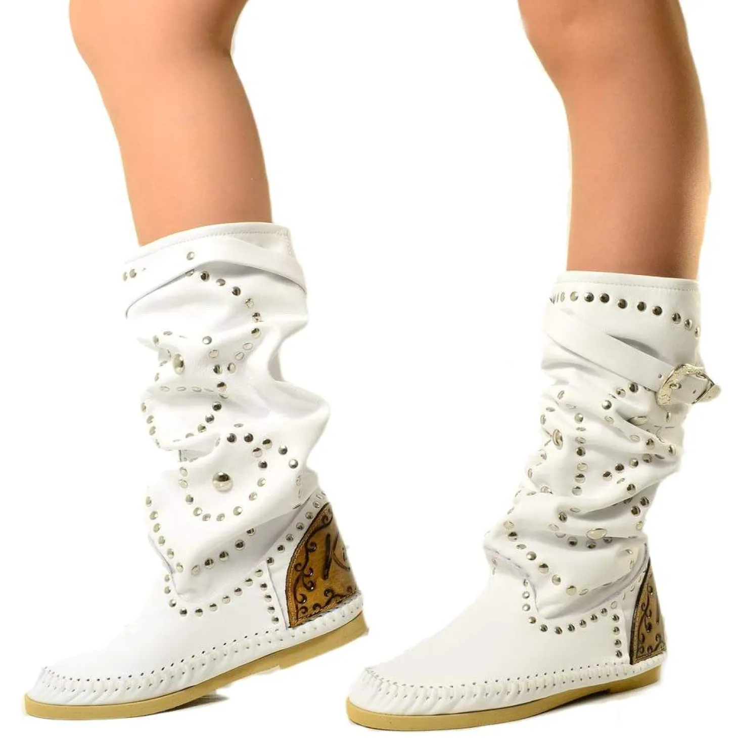 Native American Moccasin White Boots Made in Italy KikkiLine