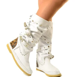 Native American Moccasin White Boots with Studs Made in Italy