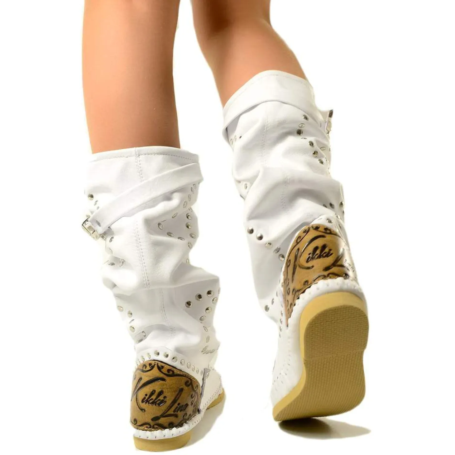 Native American Moccasin White Boots Made in Italy KikkiLine