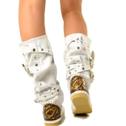 Native American Moccasin White Boots with Studs Made in Italy