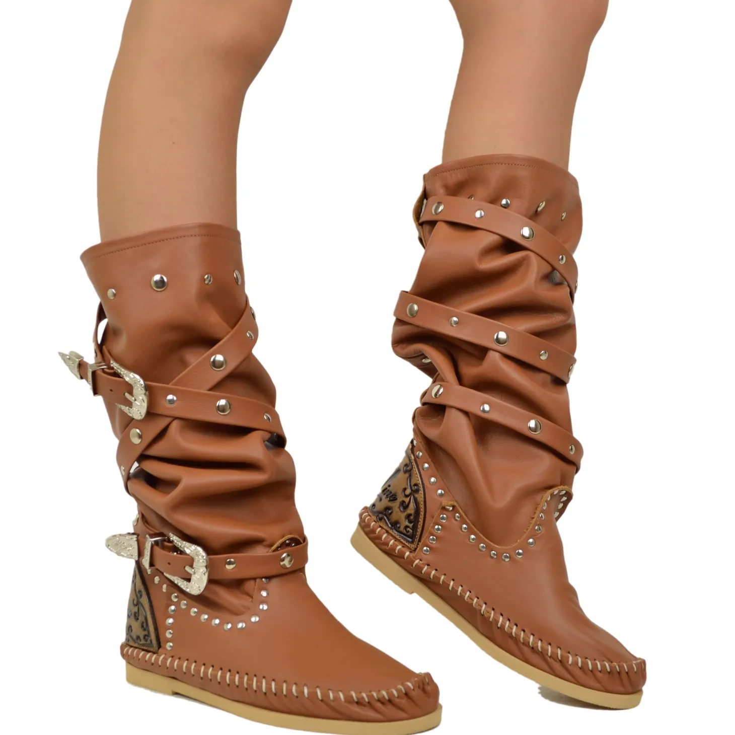 Native American Moccasin Boots in Genuine Leather