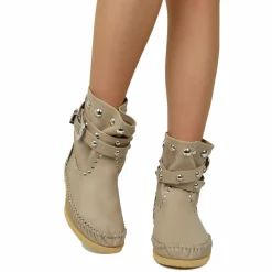 Native American Moccasin Boots – Low Indianini in Beige Leather