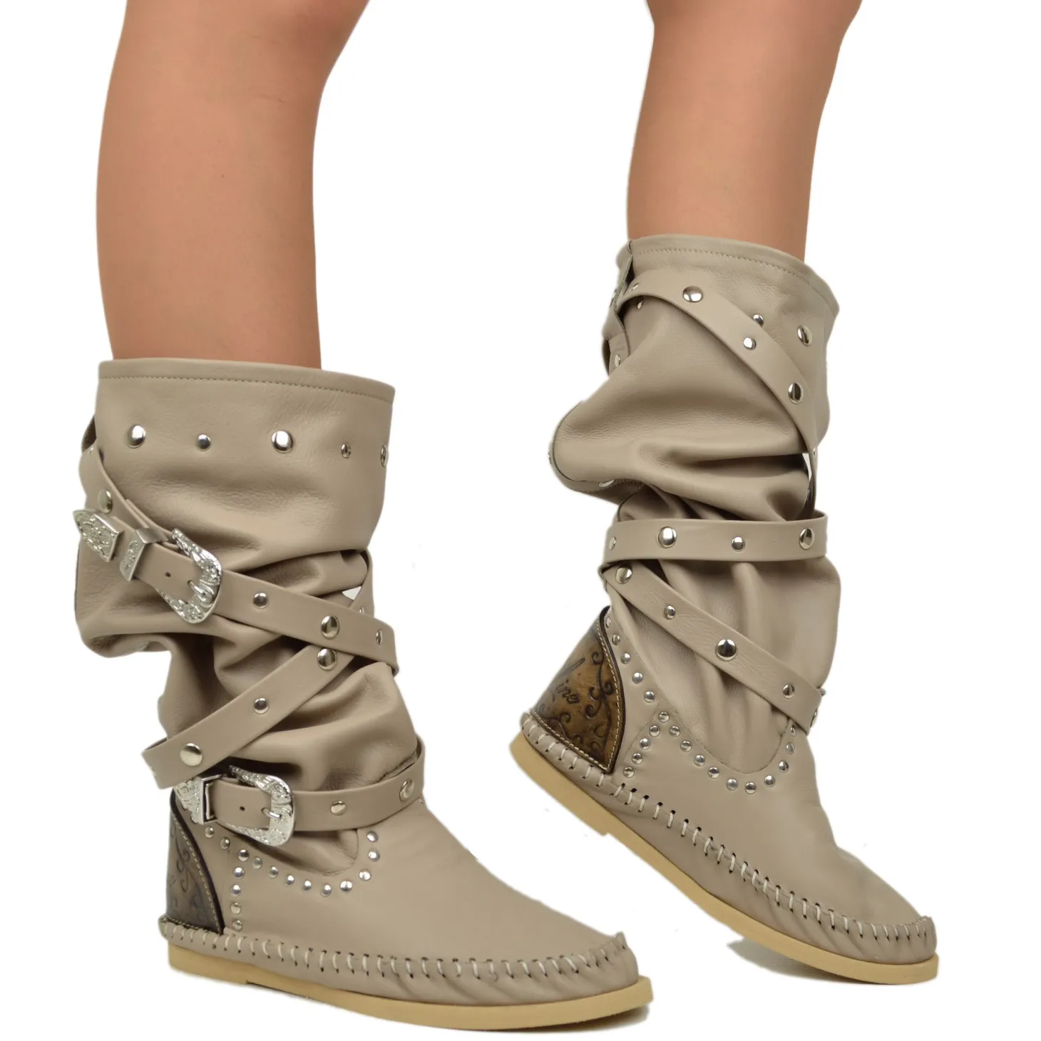 Native American Moccasin Boots Boho with Studs Made in Italy