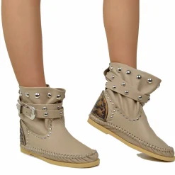 Native American Moccasin Boots – Low Indianini in Beige Leather