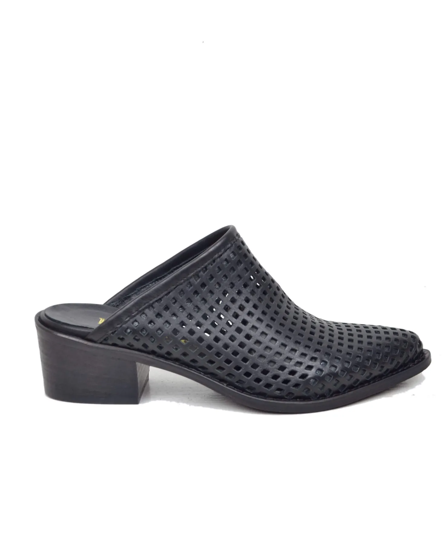 Perforated Black Leather Mules – 4 cm Heel, Made in Italy