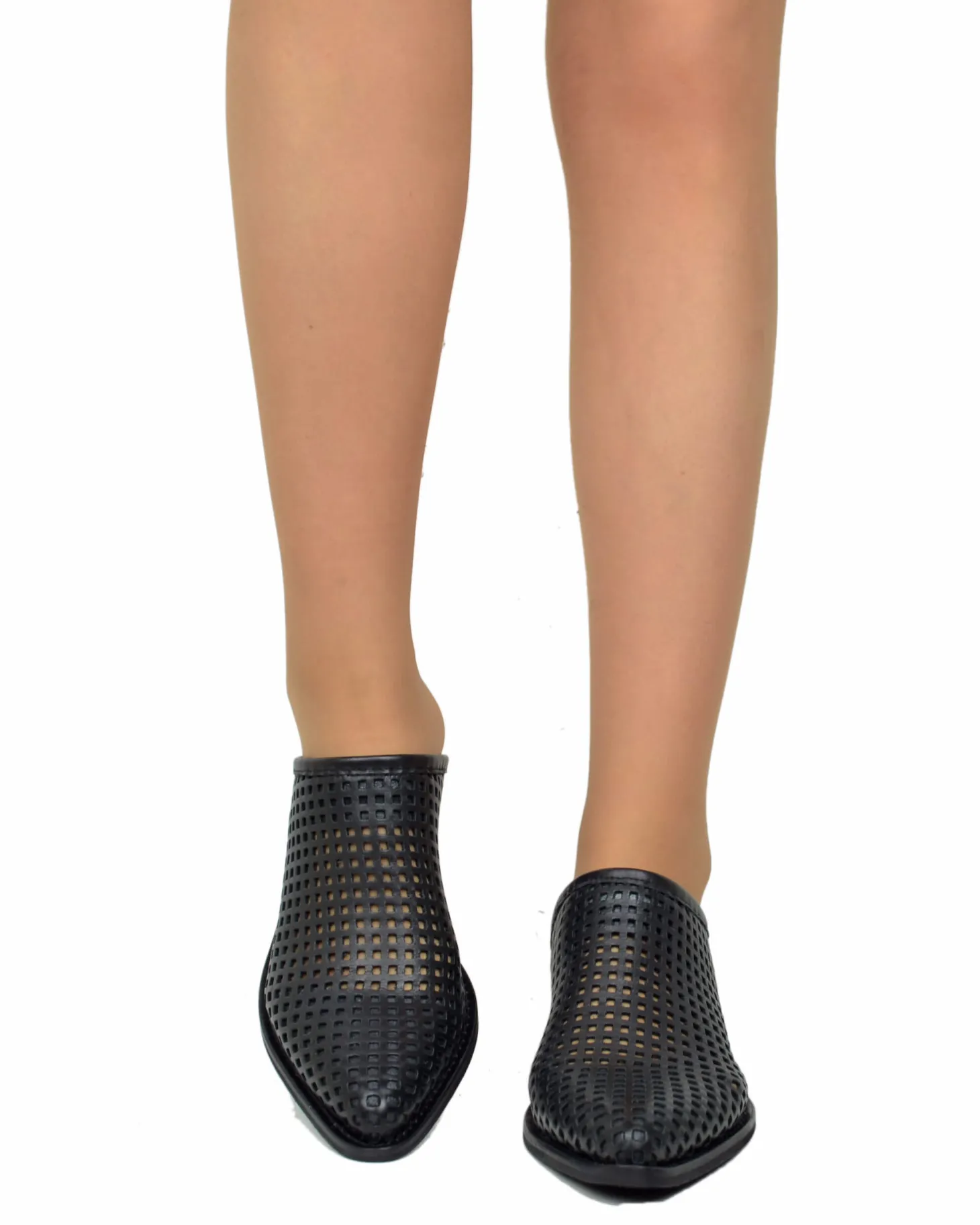 Perforated Black Leather Mules – 4 cm Heel, Made in Italy