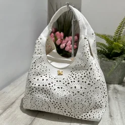 Perforated Faux Leather Bag with Purse and Shoulder Strap Included Ins