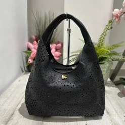 Perforated Faux Leather Bag with Purse and Shoulder Strap Included Ins