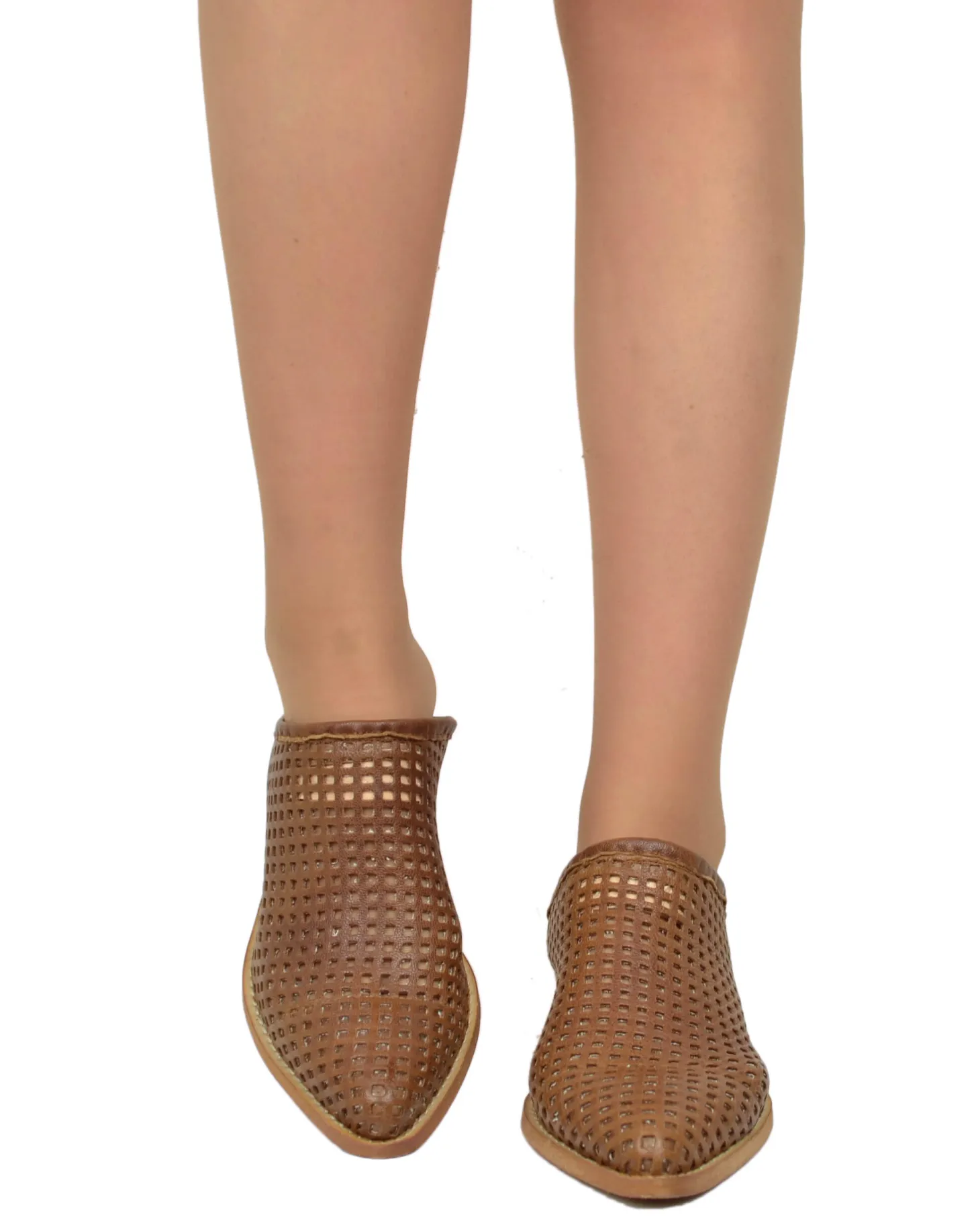 Perforated Leather Mules – 4 cm Heel, Made in Italy, Tan