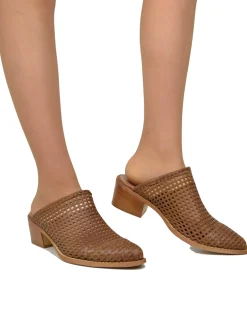 Perforated Leather Mules – 4 cm Heel, Made in Italy, Tan