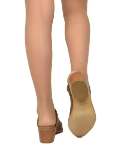 Perforated Leather Mules – 4 cm Heel, Made in Italy, Tan