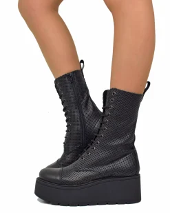 Perforated Platform Combat Boots – Summer Edition, Genuine Leather, Zi