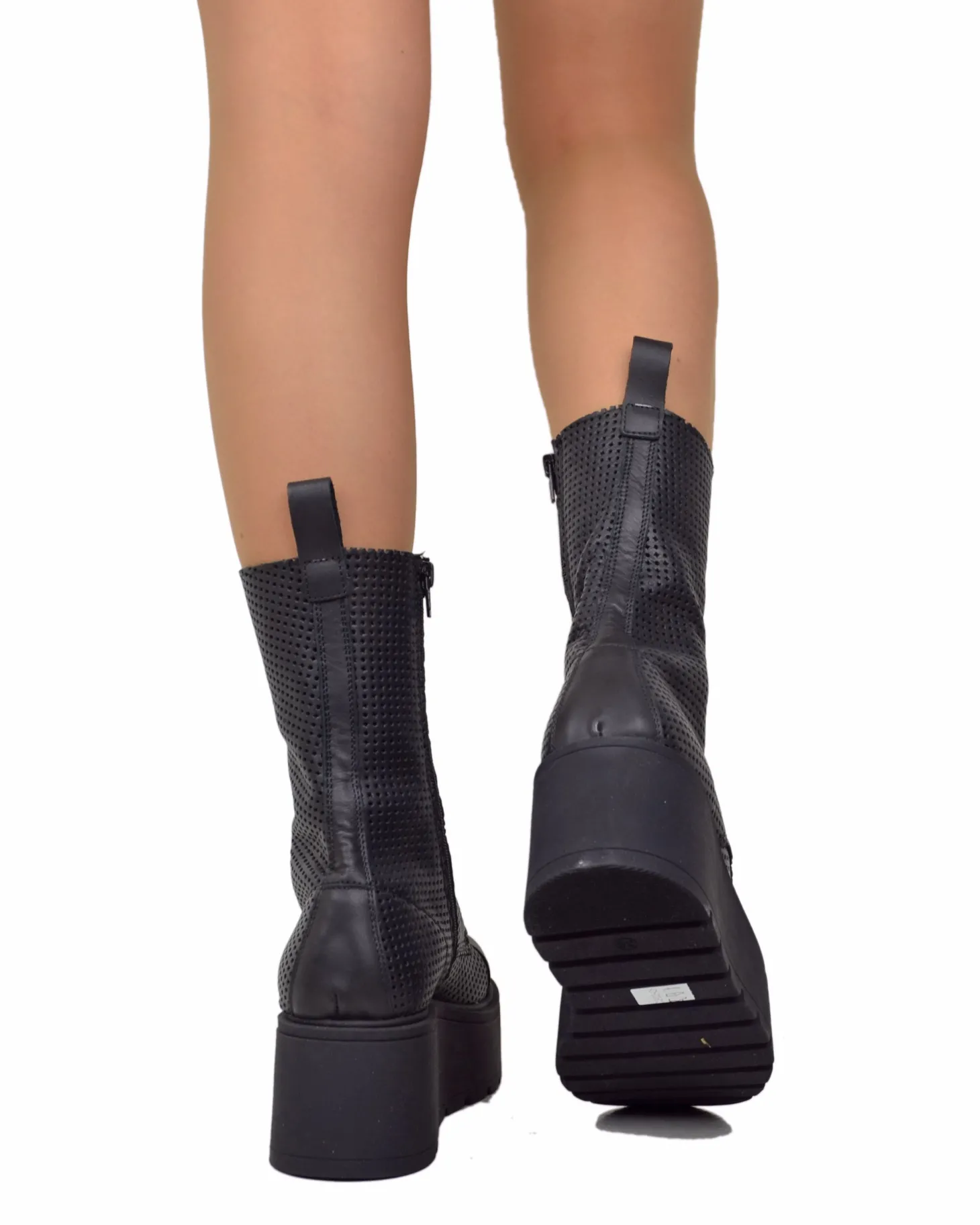 Perforated Platform Combat Boots – Summer Edition, Genuine Leather, Zi