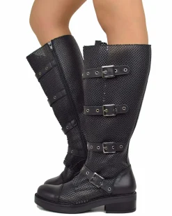 Perforated Summer Biker Boots – XL Shaft, Adjustable Fit