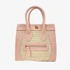 Pink Raffia and Leather Handbag with Front Pocket