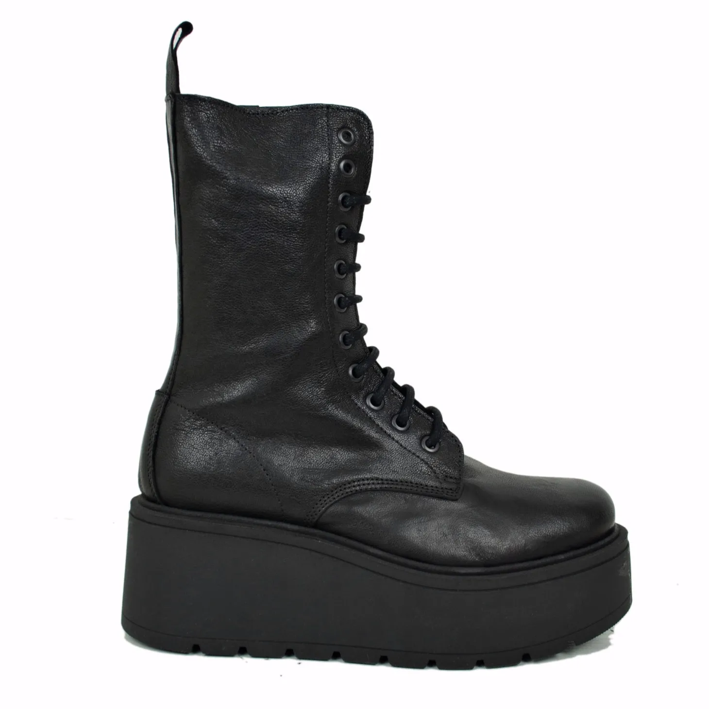 Platform Ankle Boots Genuine Leather Soft Chunky MIDI Boots Black