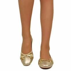 Platinum-colored Ballerinas in Stretch Nappa with Horsebit