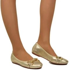 Platinum-colored Ballerinas in Stretch Nappa with Horsebit