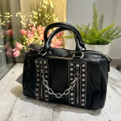 Punk Rock Studded Chains Black Faux Leather Box Bag BICE