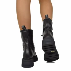 RPK Amphibian Platform 10 Eyelets KB706 GENUINE LEATHER Black Biker Bo