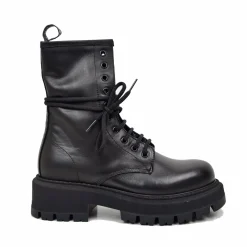 RPK Amphibian Platform 10 Eyelets KB706 GENUINE LEATHER Black Biker Bo