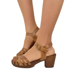 Sandali a Ragnetto in Pelle Ingrassata color Camel Made in Italy