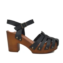 Sandali a Ragnetto Neri in Pelle Ingrassata Made in Italy